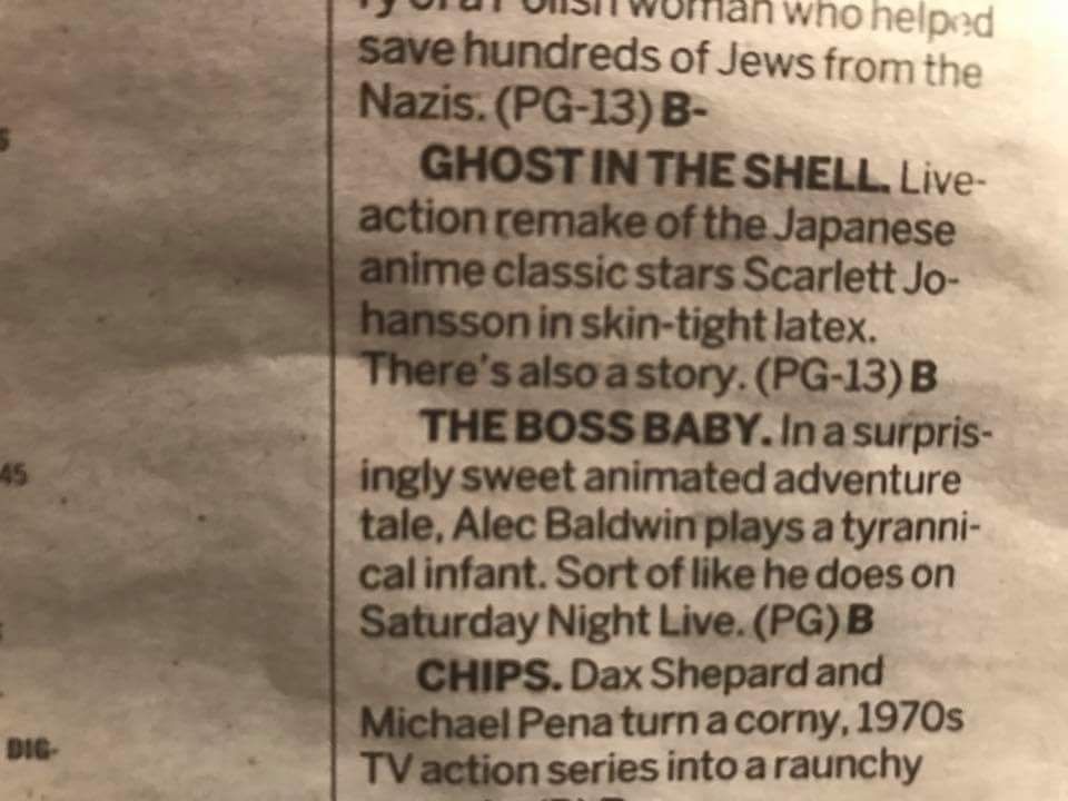 Ghost in the Shell movie description in my local paper
