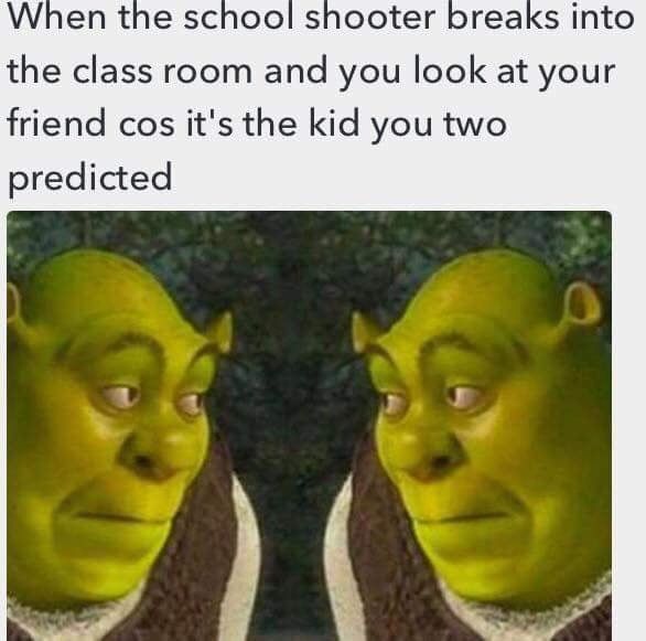 can we stop the schoolshooter memes now? they make me sad, cause i never saw one in my school laif
