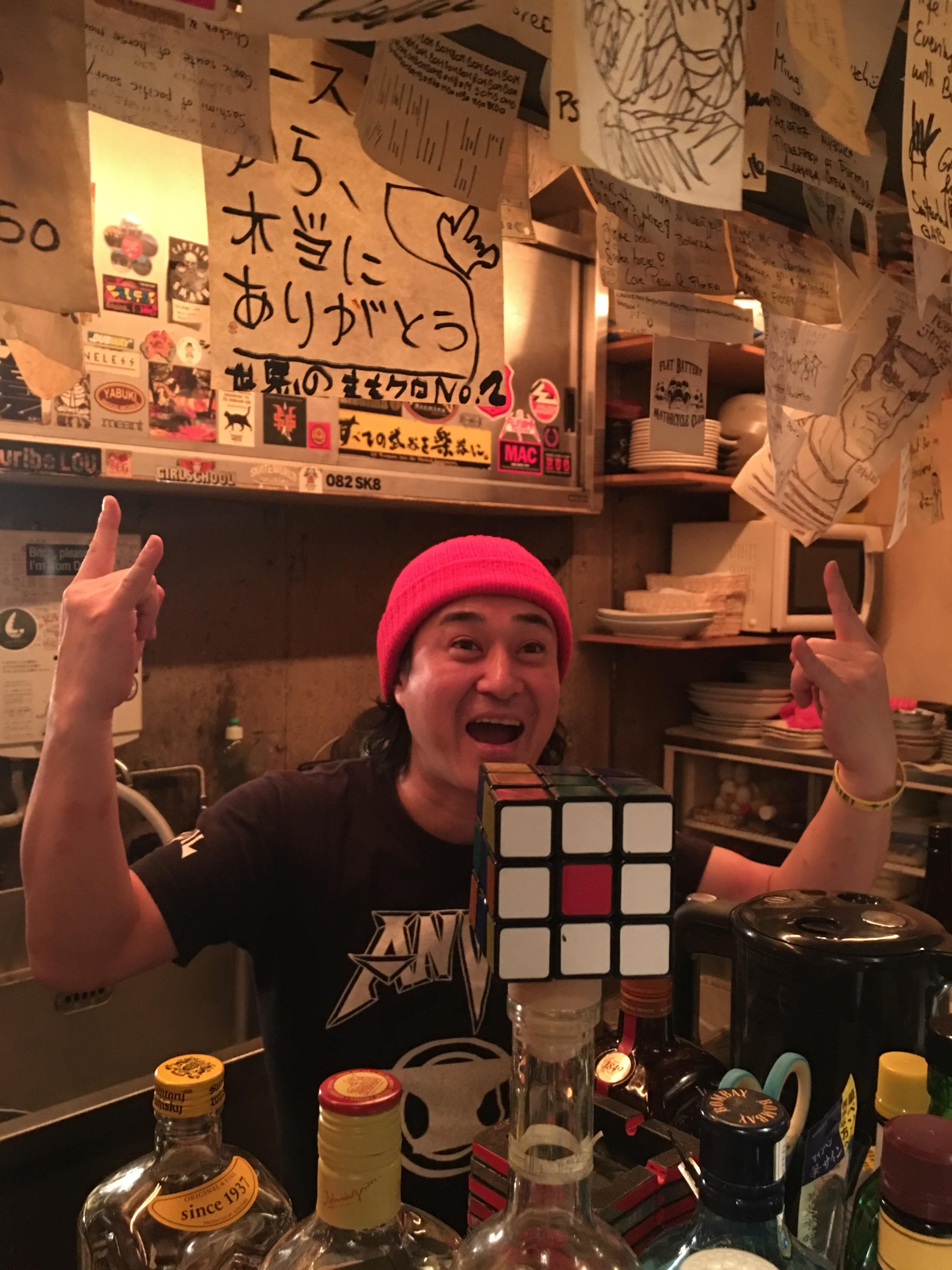 We asked this Japanese guy if he could complete the Rubik's cube in his bar. 24 seconds later.