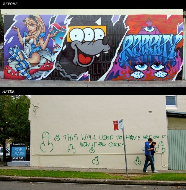Graffiti art before and after