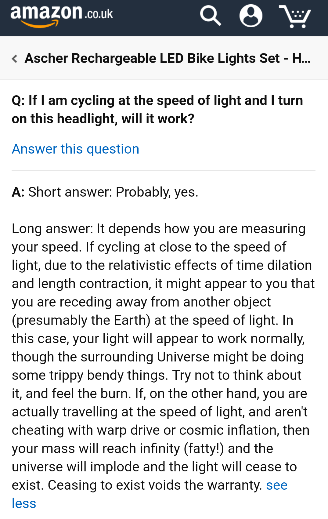 Buying bike lights on Amazon