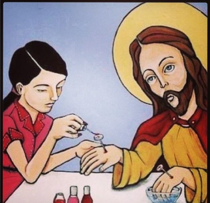It's Easter. Here's Jesus getting his nails painted.