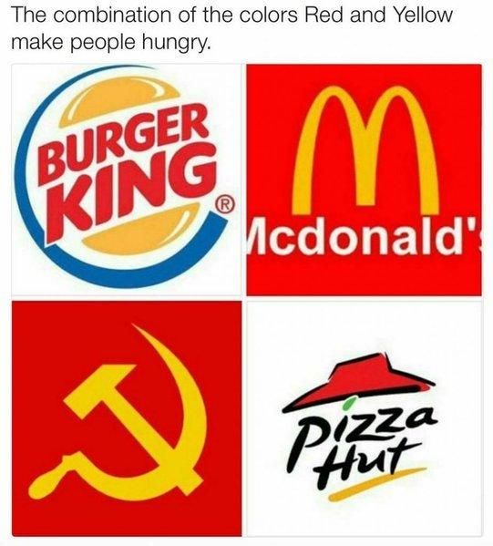 The combination of the colors Red and Yellow make people hungry.