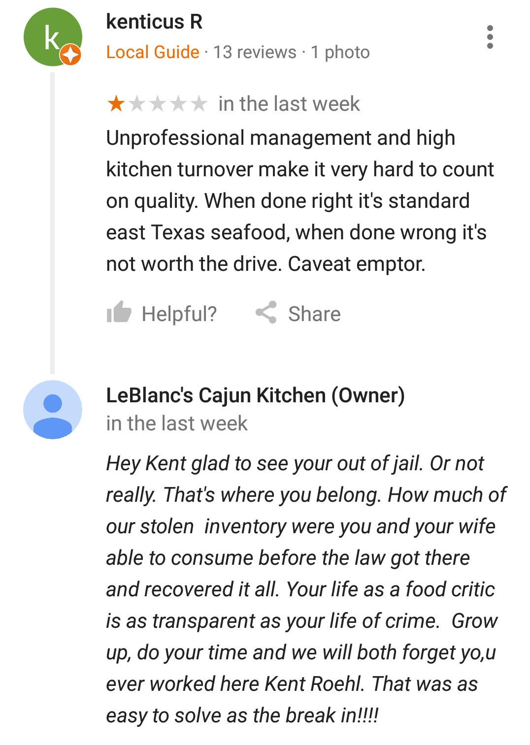 Small town restaurant reviews are the best