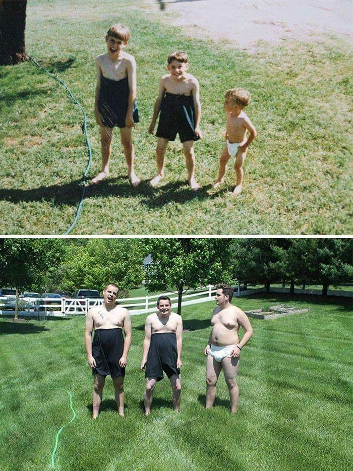 These guys win the "recreate a childhood photo" award