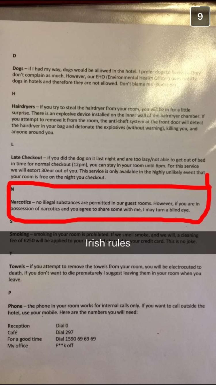 Friend sent me this from an Irish hotel