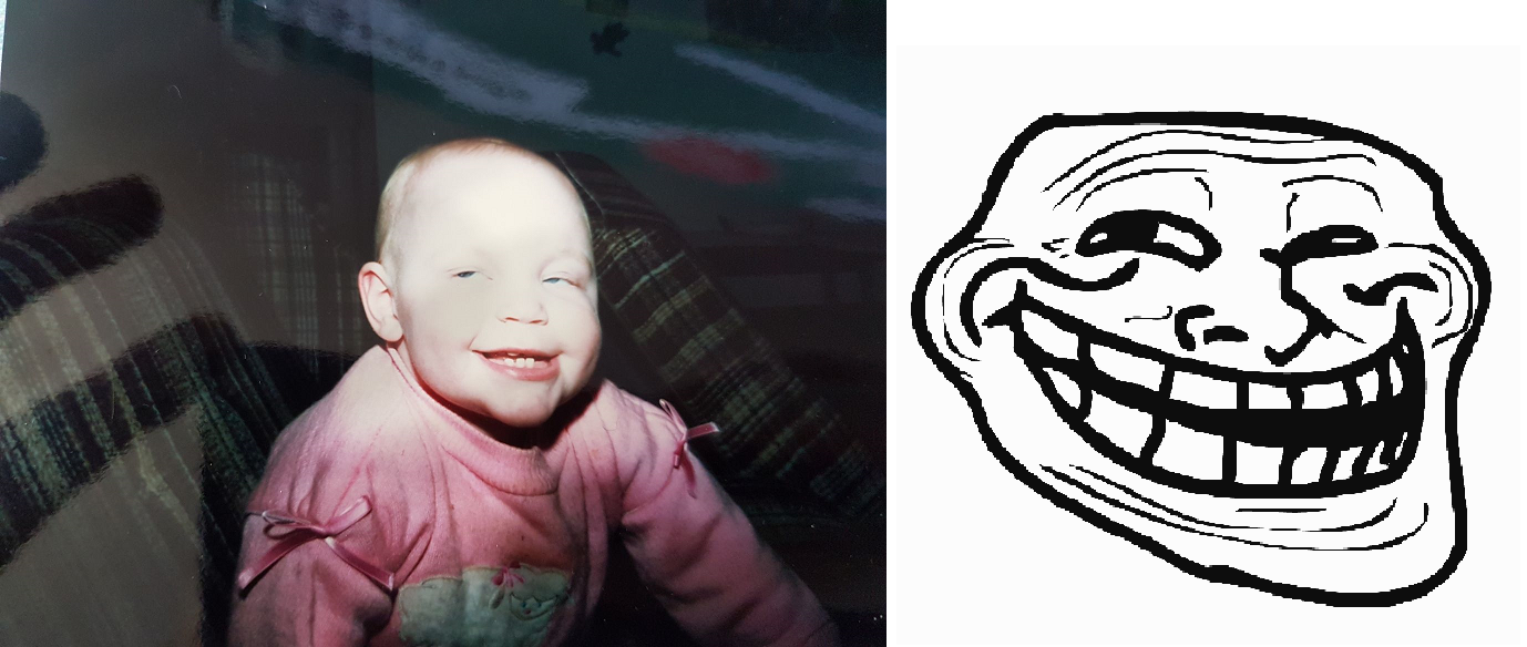 Found an old picture of my sister doing the original troll face circa 1988