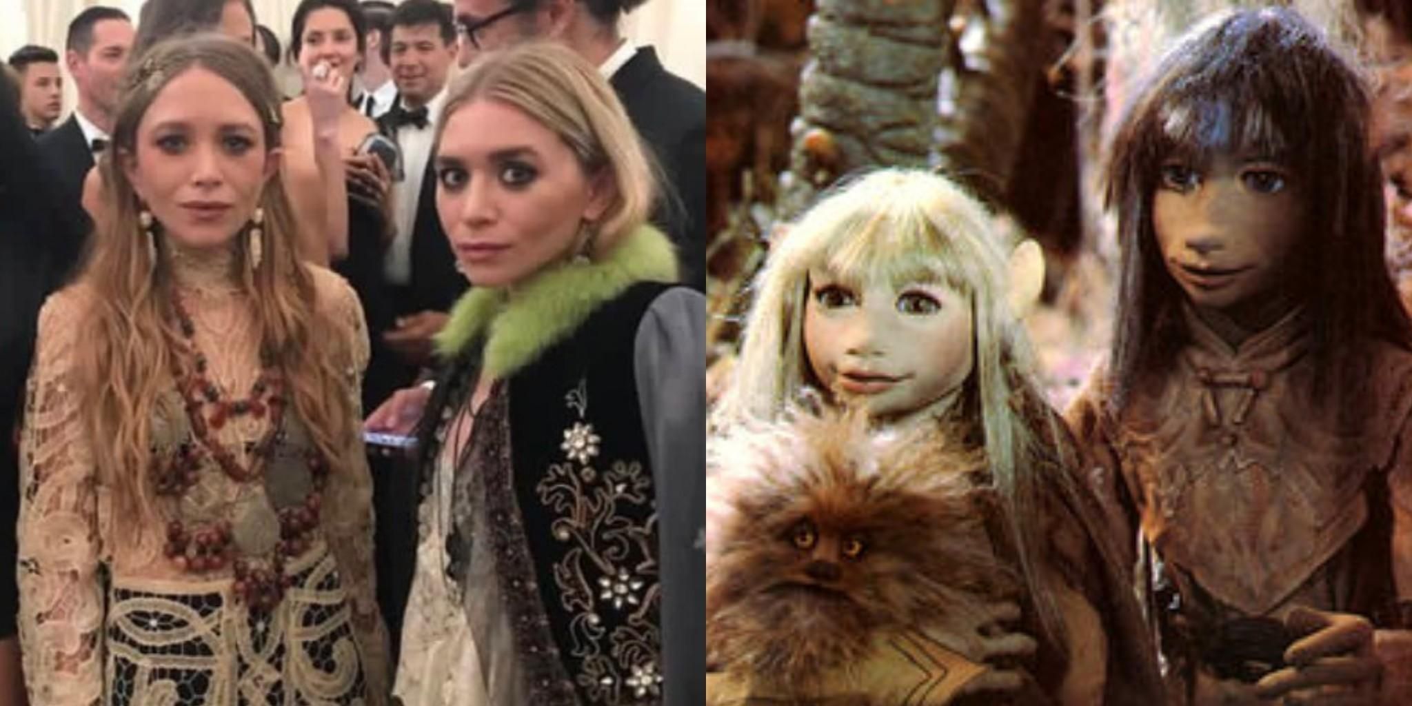 The Olsen twins attended the Met Gala last night, cosplaying as the last 2 gelfling from The Dark Crystal.