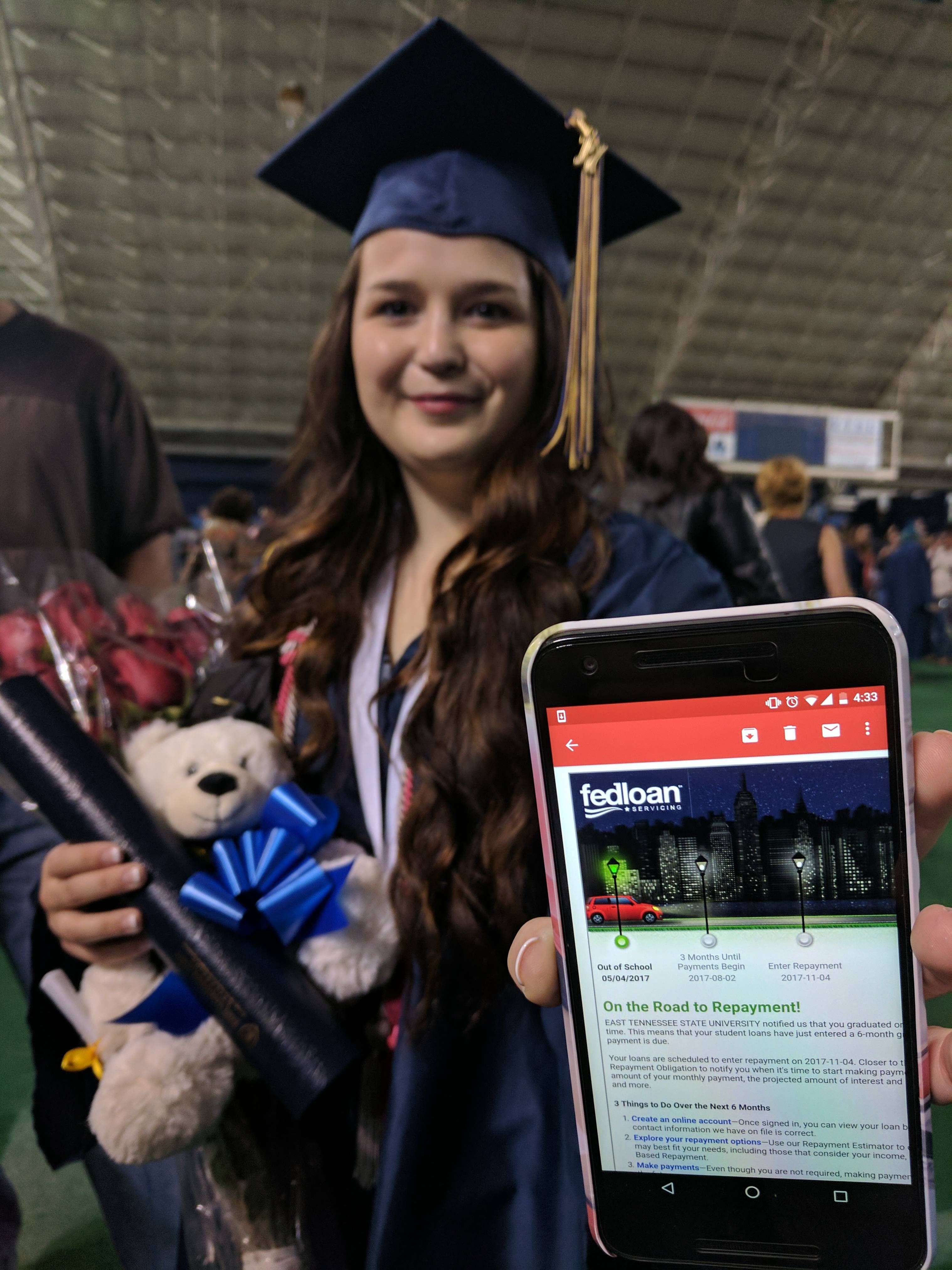 Fiancée got her Student Loan repayment email...while attending her college graduation.