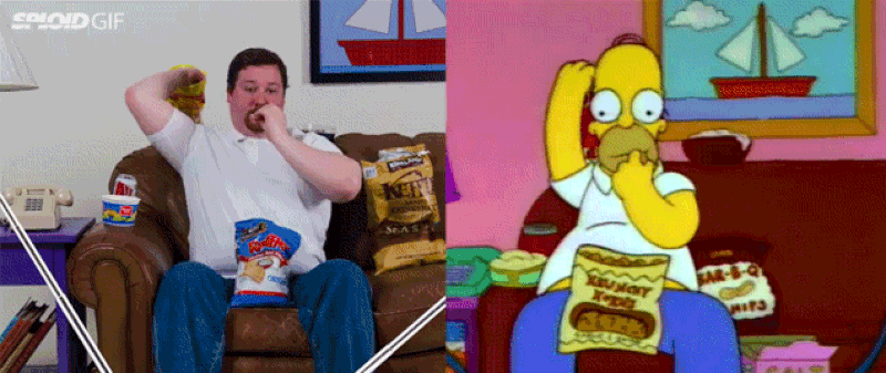 Life imitates art. Guy eats like Homer Simpson.