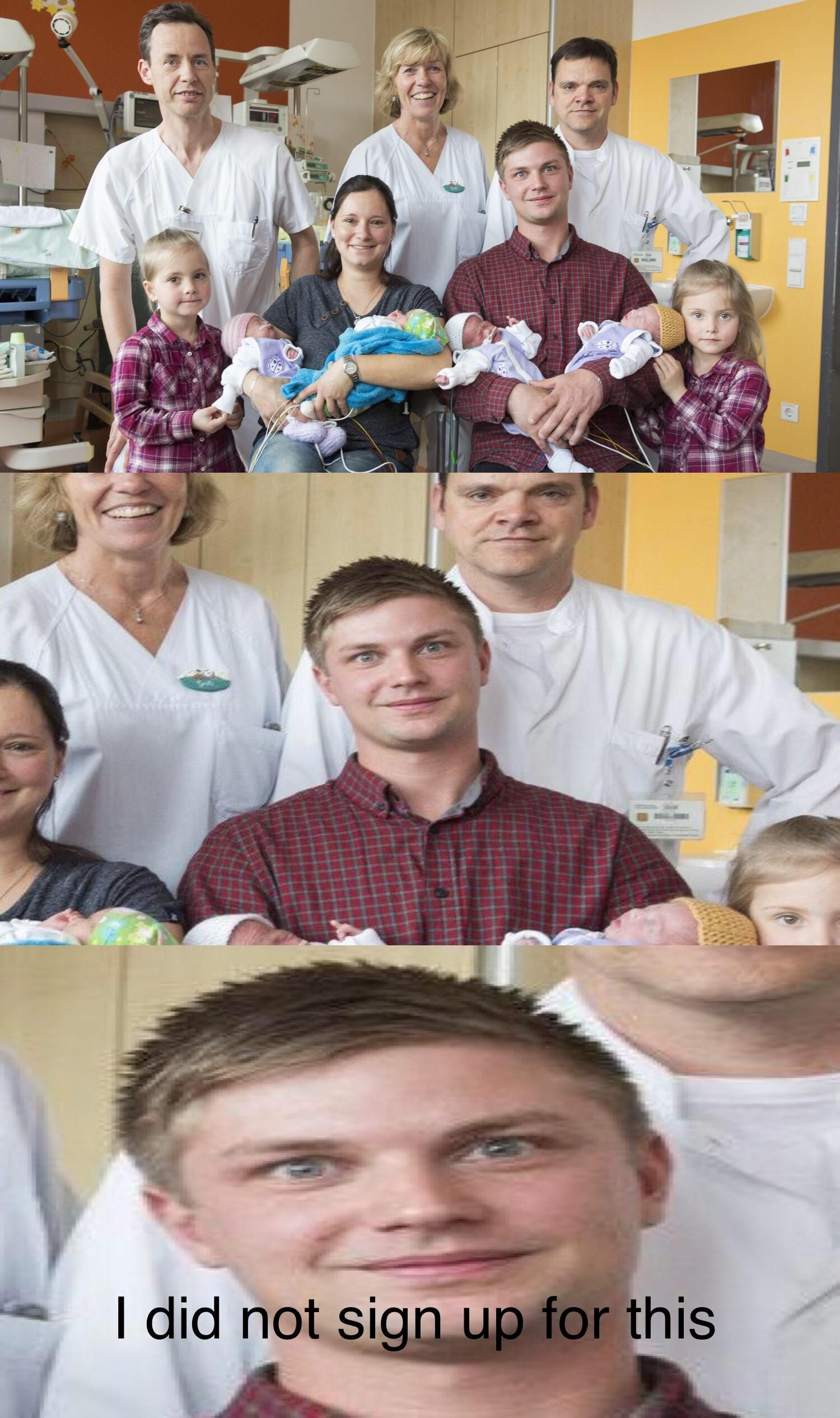 Mother who already gave birth to twins gives birth to quadruplets ... the dad's face..