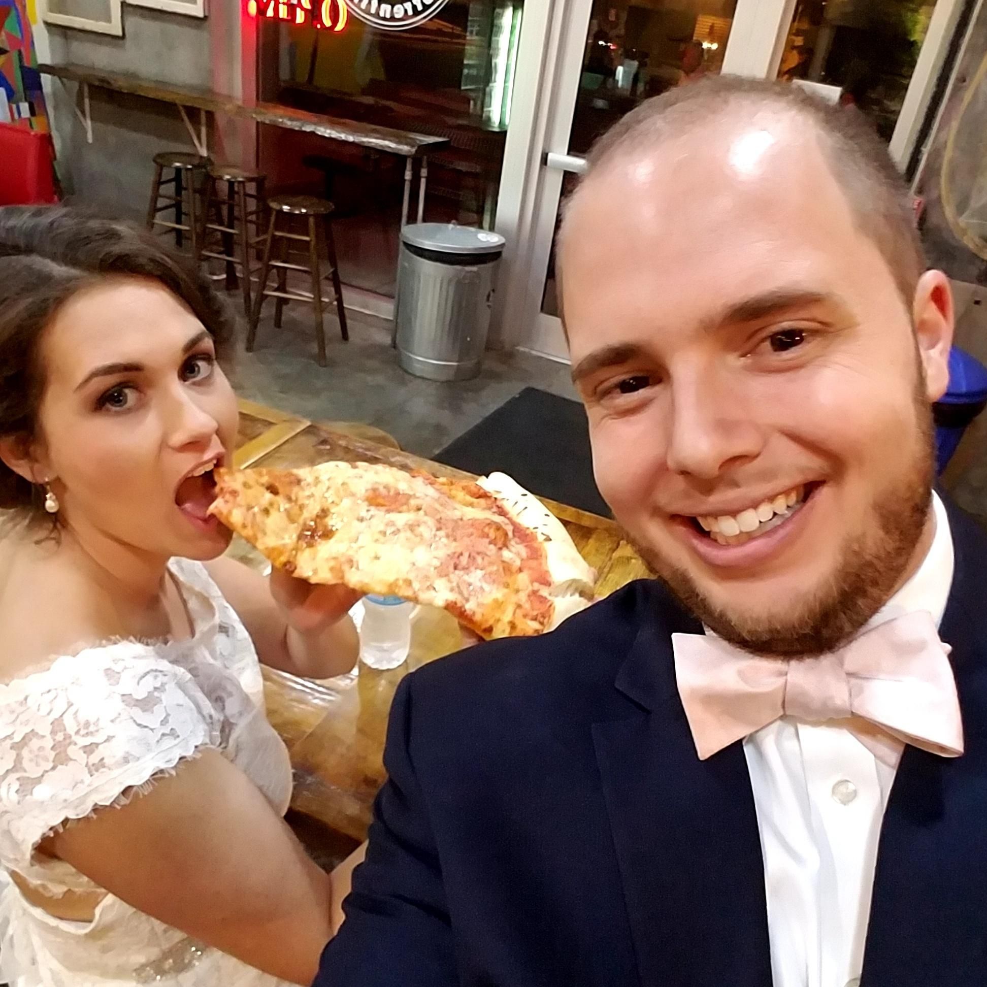 "He thinks we're here to get married, I'm just here for the pizza"