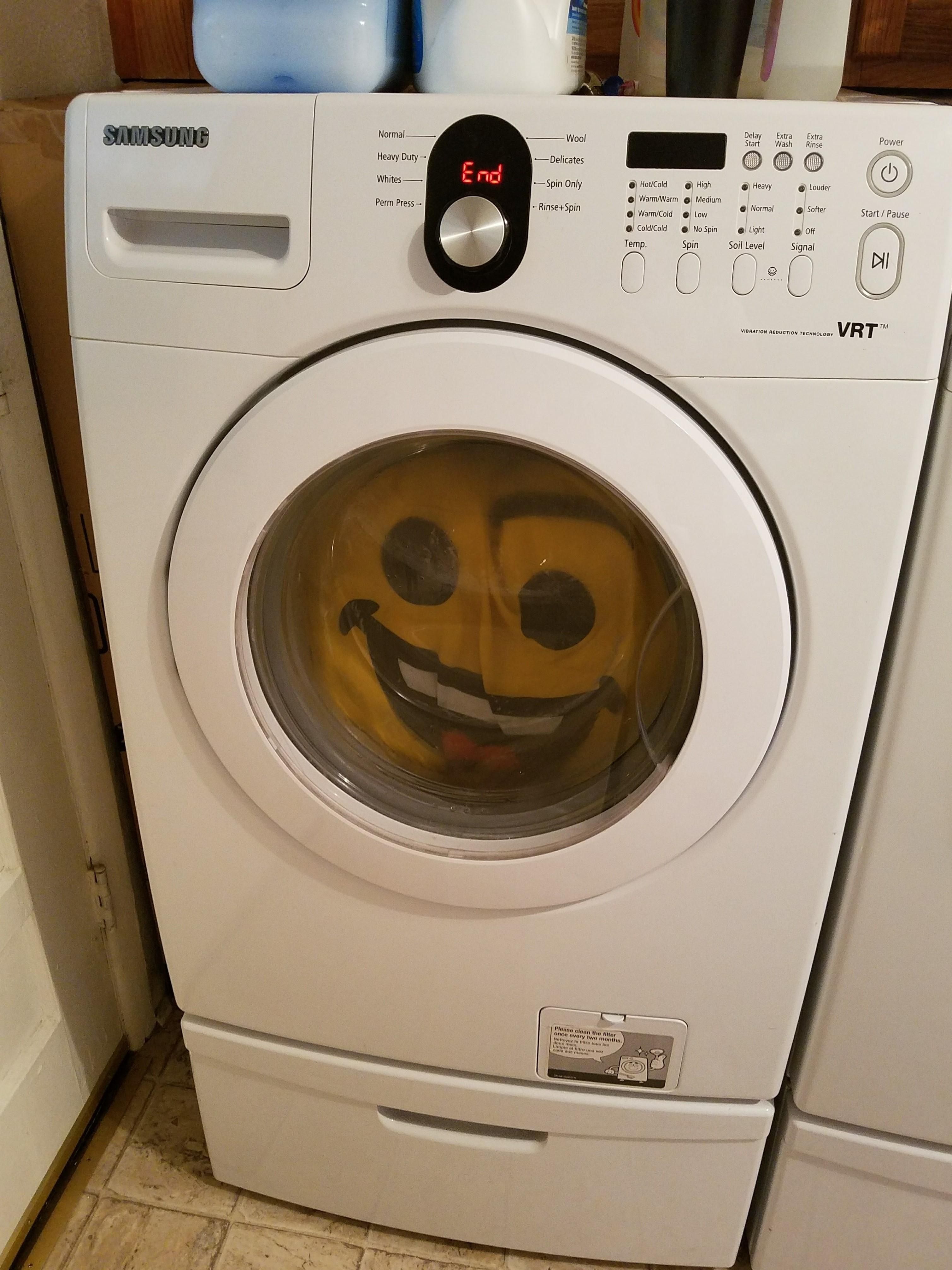 My washing machine was very happy to see me this morning