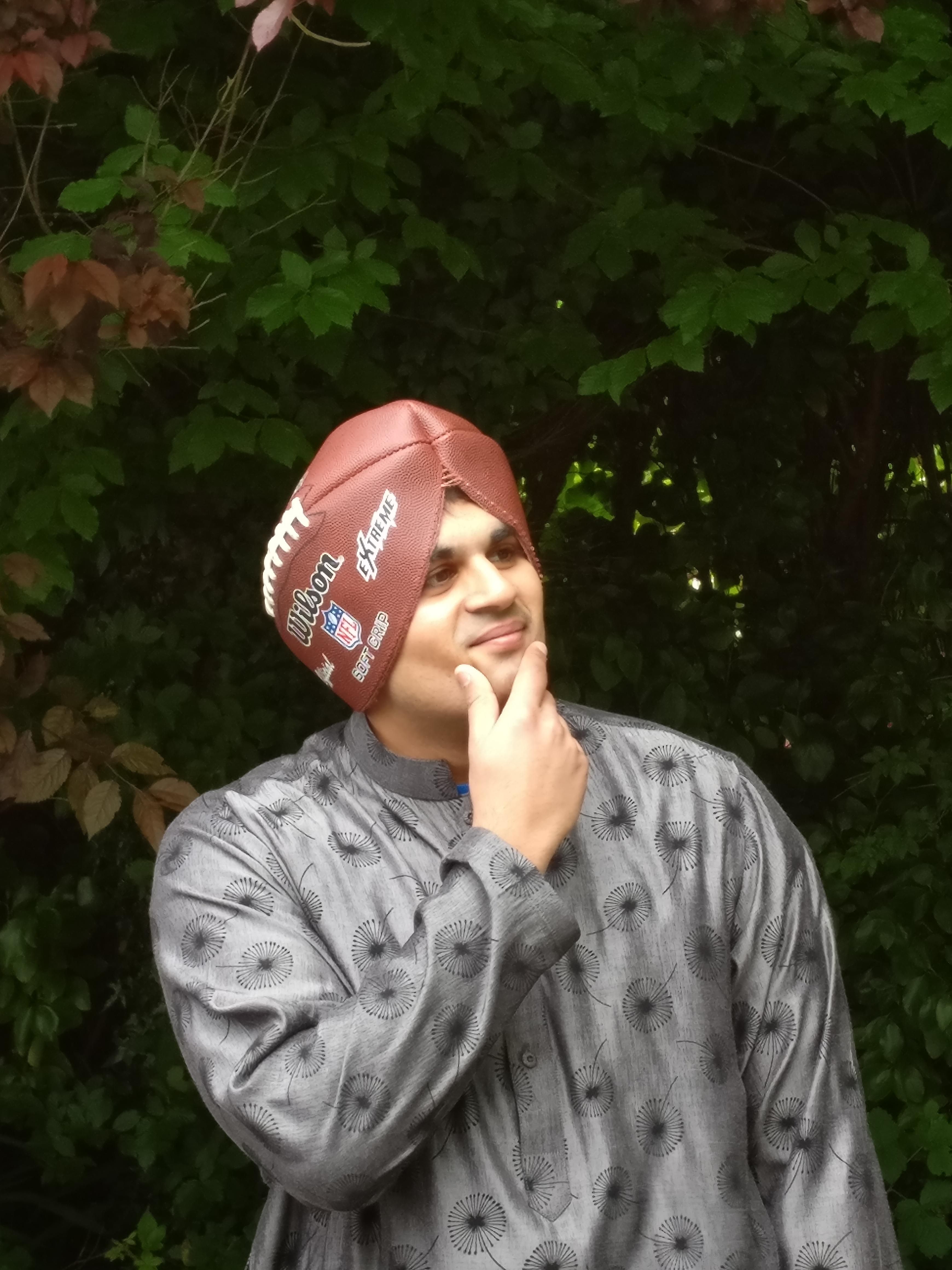 My friend's American football burst and he found out that it makes a great looking turban