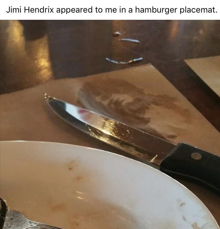 Does this not look like Jimi Hendrix appeared to my friend on his hamburger placemat?