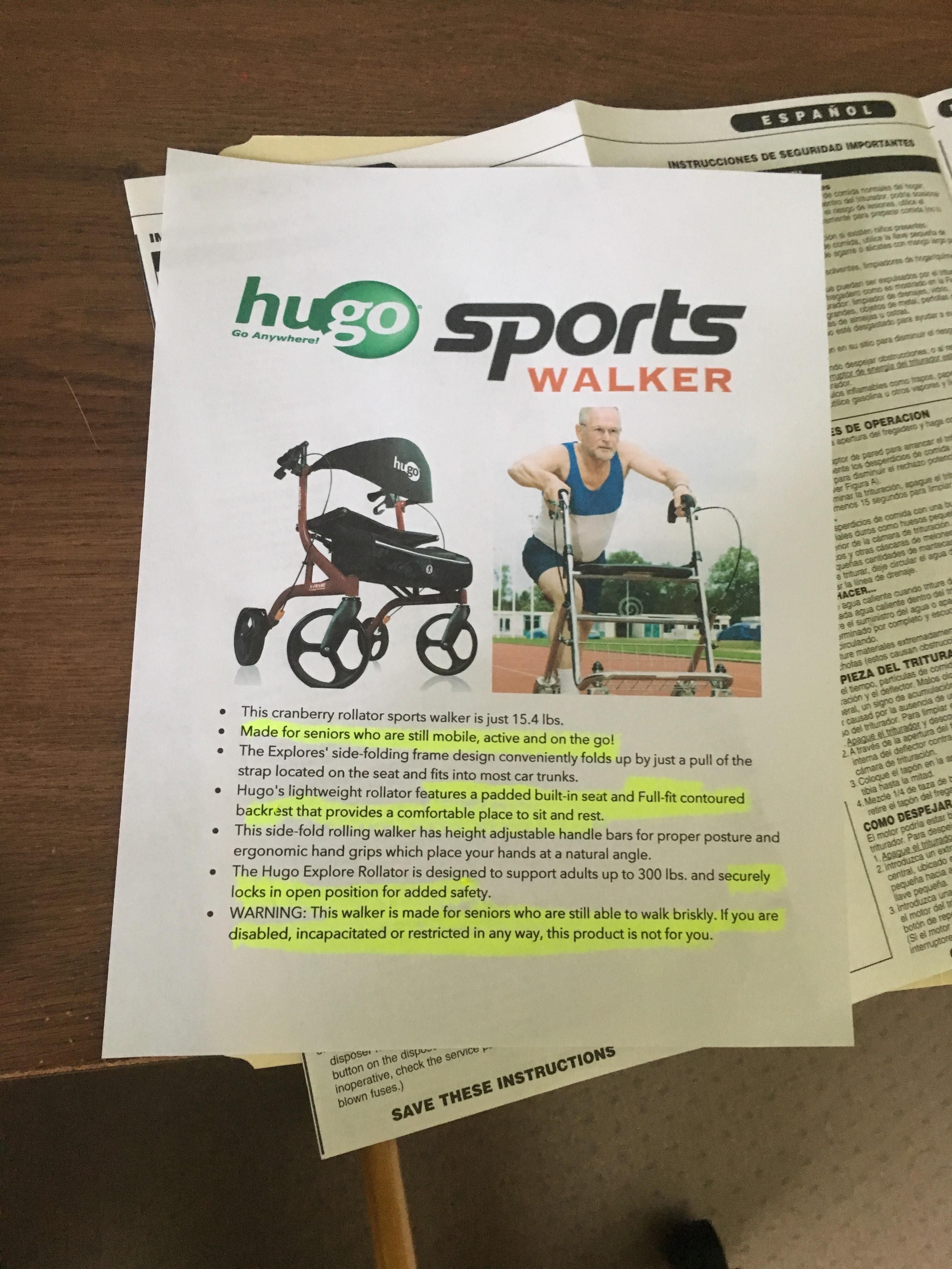My very elderly father needs a walker but was afraid it would make him look "disabled," so I made a fake ad for a "sports" walker to make him happy