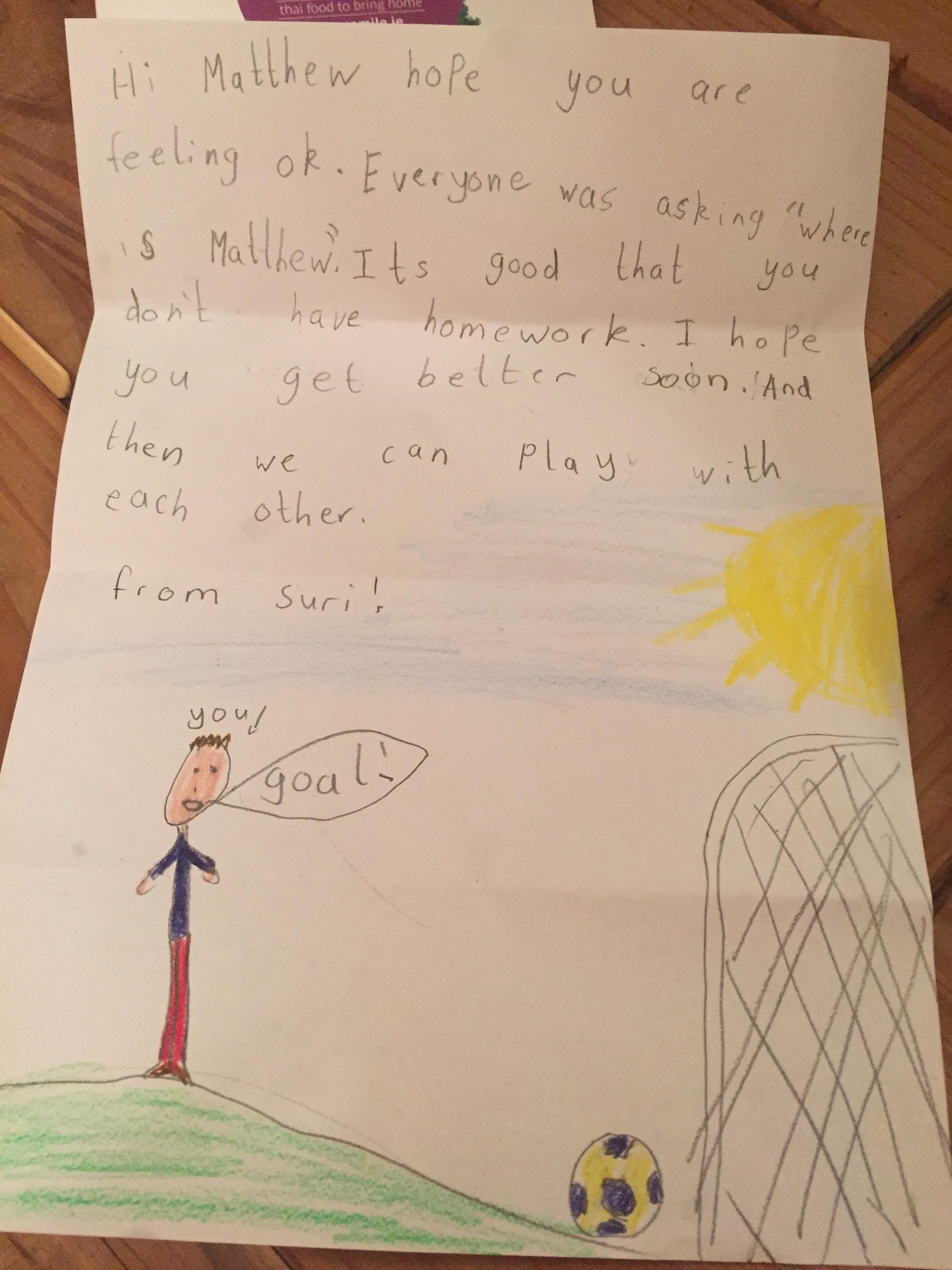 My 7 year old brother's friend from school sent him this while he was sick