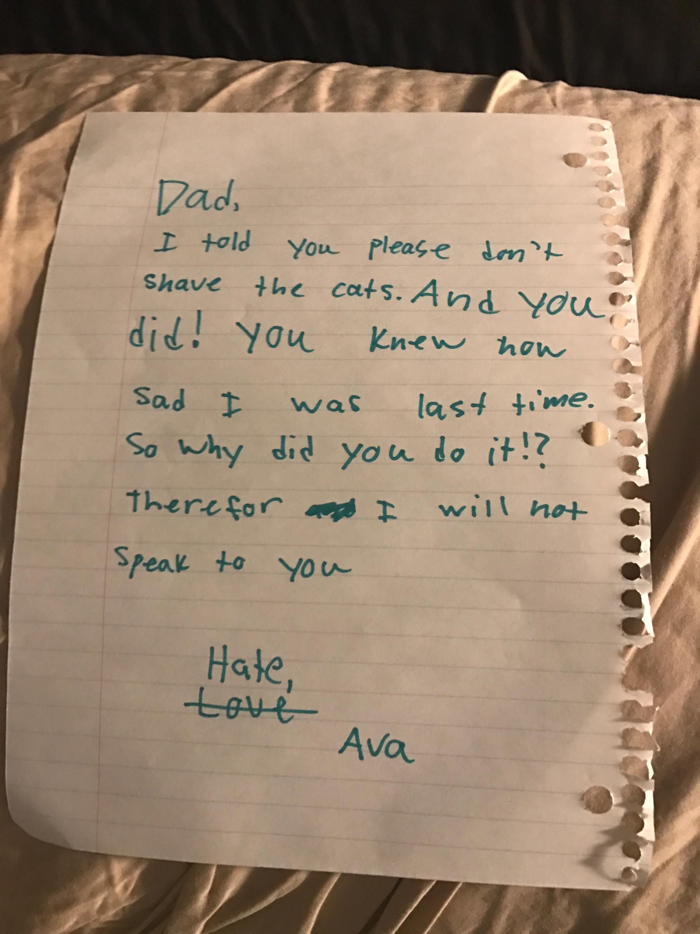 Note that my co-workers daughter wrote to him