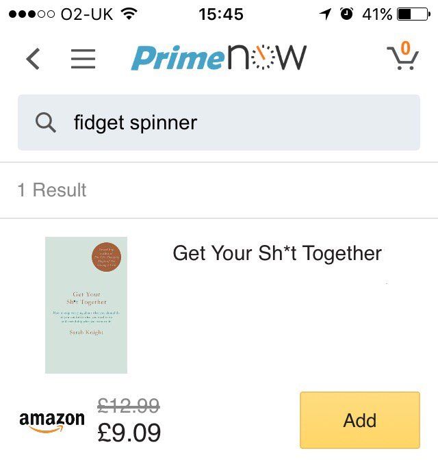 Searched Prime Now for fidget spinners... Amazon put me straight back in my place