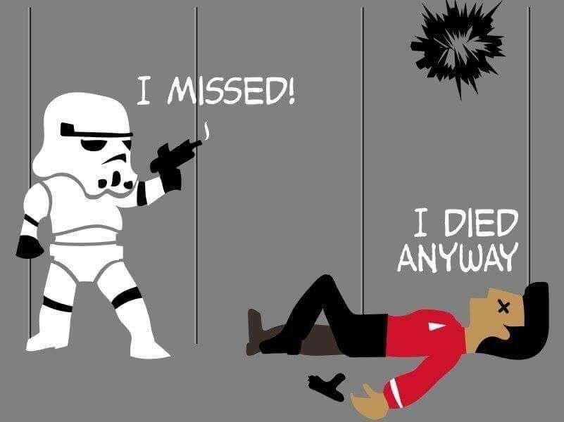 A Redshirt and a Stormtrooper get into a fight...