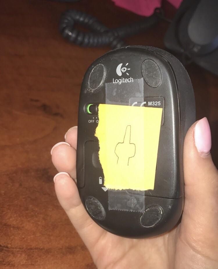 My mouse wasn't working at work, turned it over to investigate and got this sweet message :')