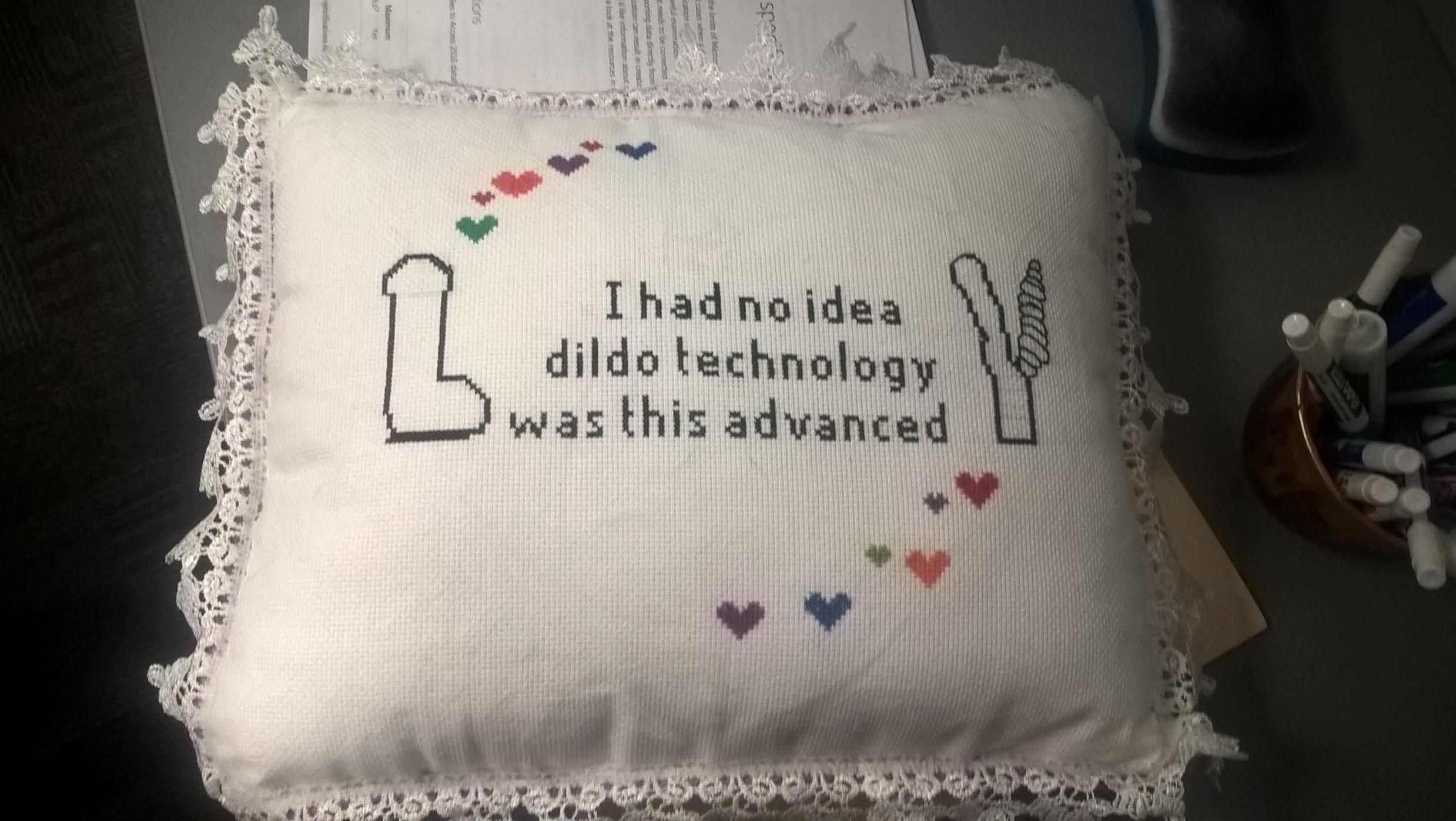 My fiancee decided to cross-stitch this quote from her friend on a pillow.