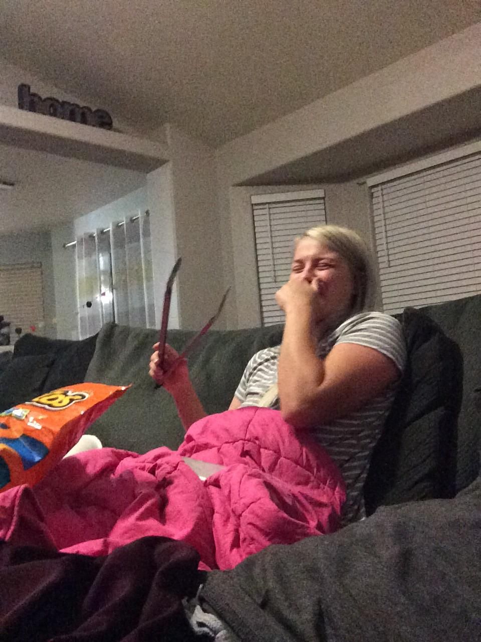 I look over and my wife is eating cheetos with tongs so she doesn't get her hands cheesy. She is a genius and I fell more in love with her