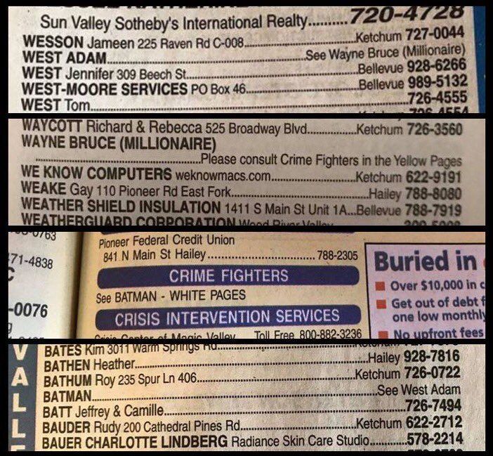 RIP Adam West. This was his phone book listing in Ketchum, ID where he lived.