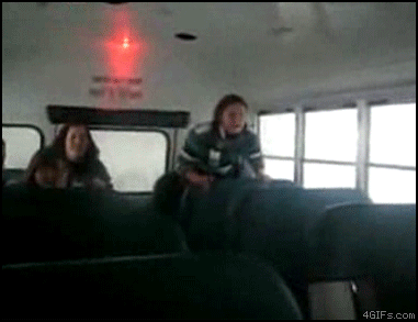 Bus hits a bump :) &quot;Where did you get your driving license?&quot;