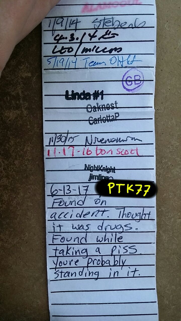 I found a geocache on accident yesterday. The last entry is mine.