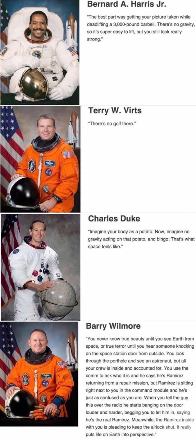 Astronauts describing what life is like in outer space