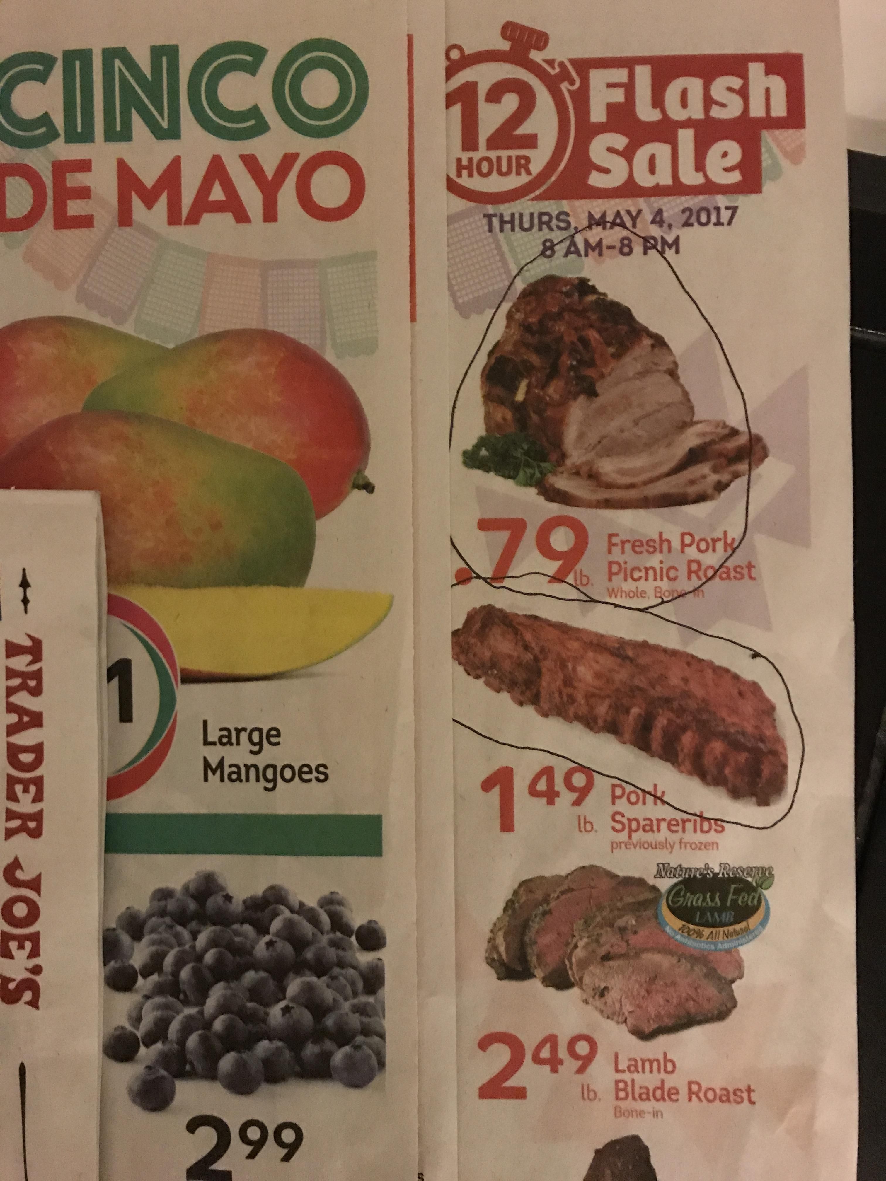 My dad circles meat in grocery ads like a kid with a toy catalog.