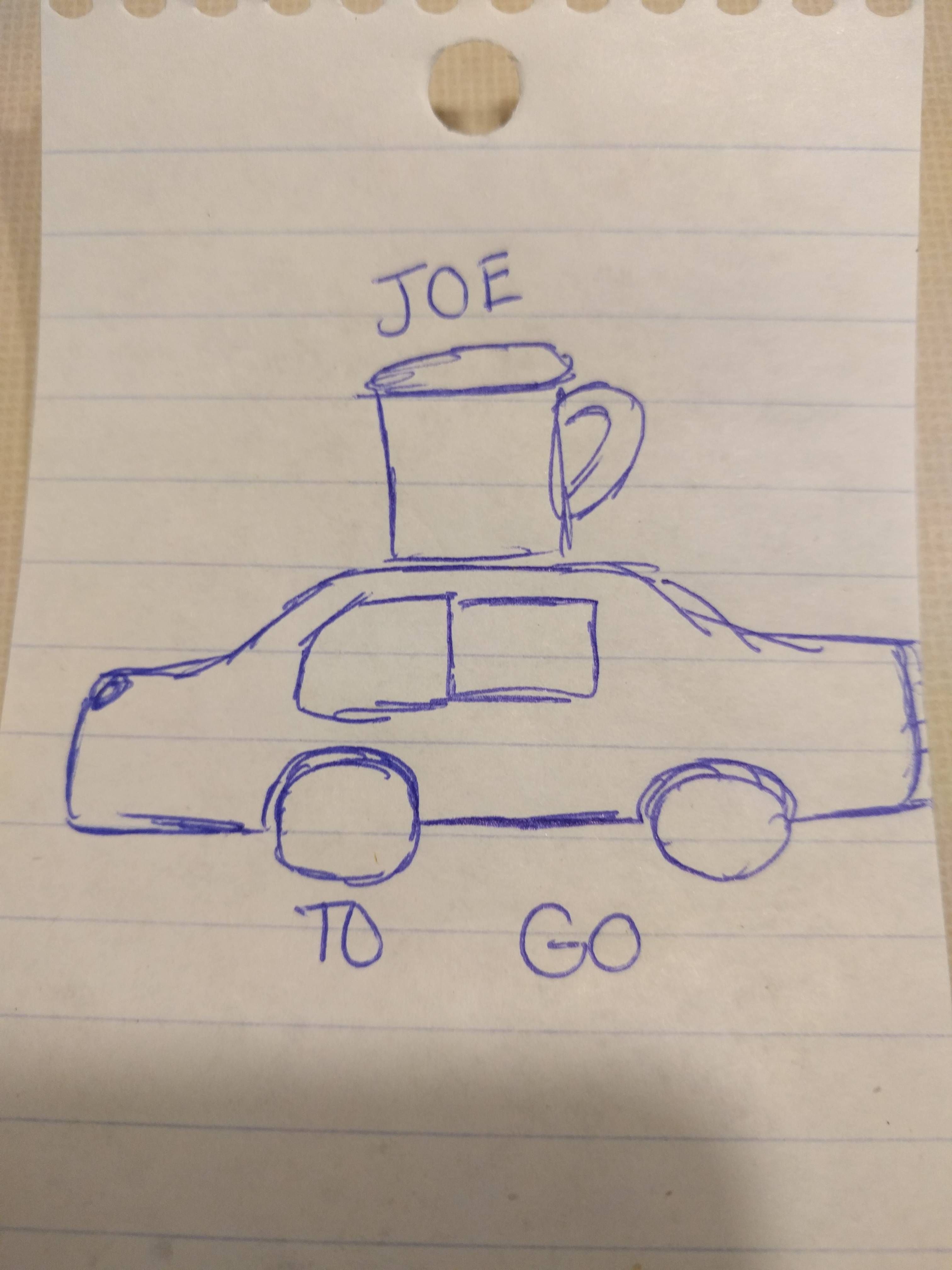 I have a client that is looking for a new logo and my daughter asked if she could help. I told her to create something that incorporates coffee and cars.