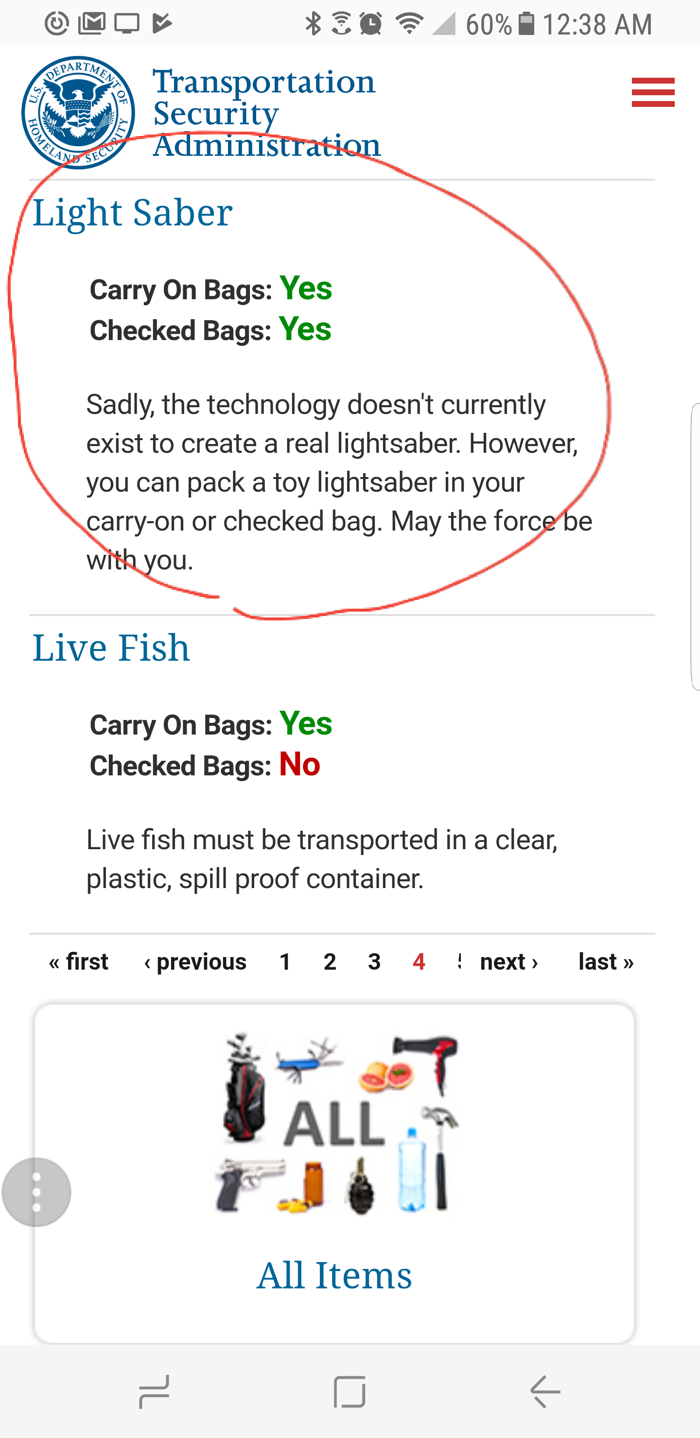 Found this while checking the tsa's website for what you can bring through security