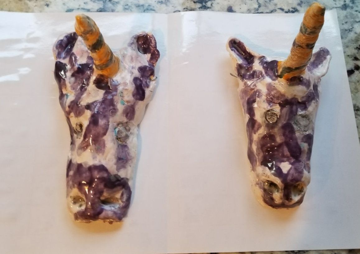 My 72 year old dad has gotten in ceramics... Tried to make unicorns for my 5 year old nieces...got diseased dildo skulls instead