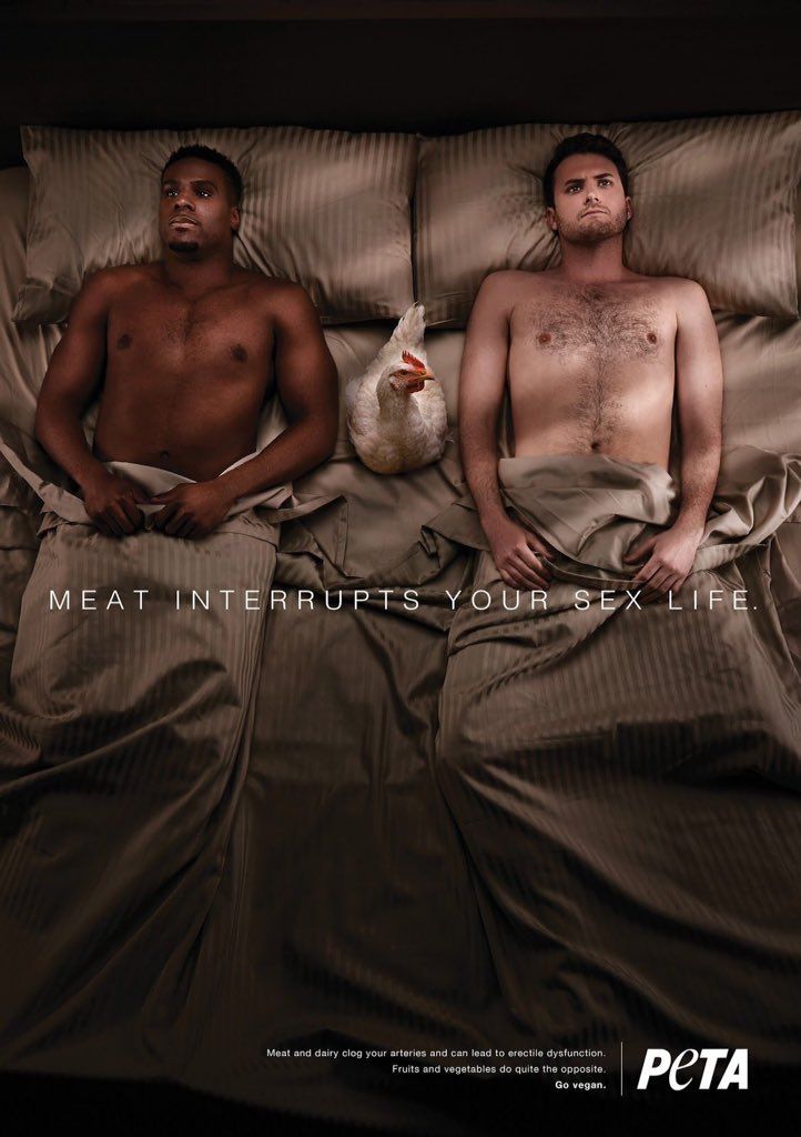 New PETA ad looks like two guys had a threesome with a chicken and she completely blew their minds.