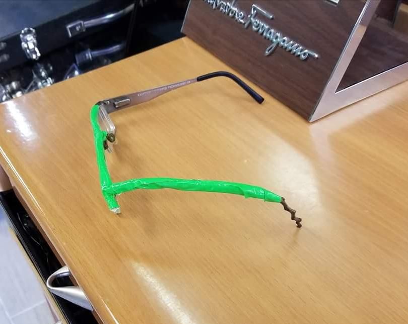 My friend's old glasses at the eye doctor. Yes, that's a twig.