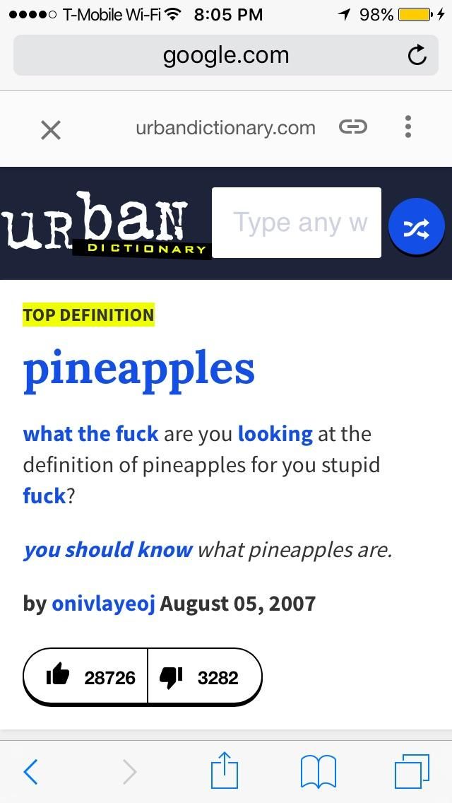 Searched for pineapples on Urban Dictionary. Wasn't expecting this answer, but really I shouldn't be surprised.