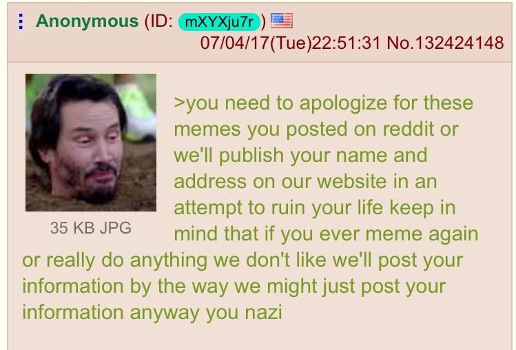 TLDR of Context: CNN is threatening to doxx a guy cuz he posted a funny meymey on plebbit