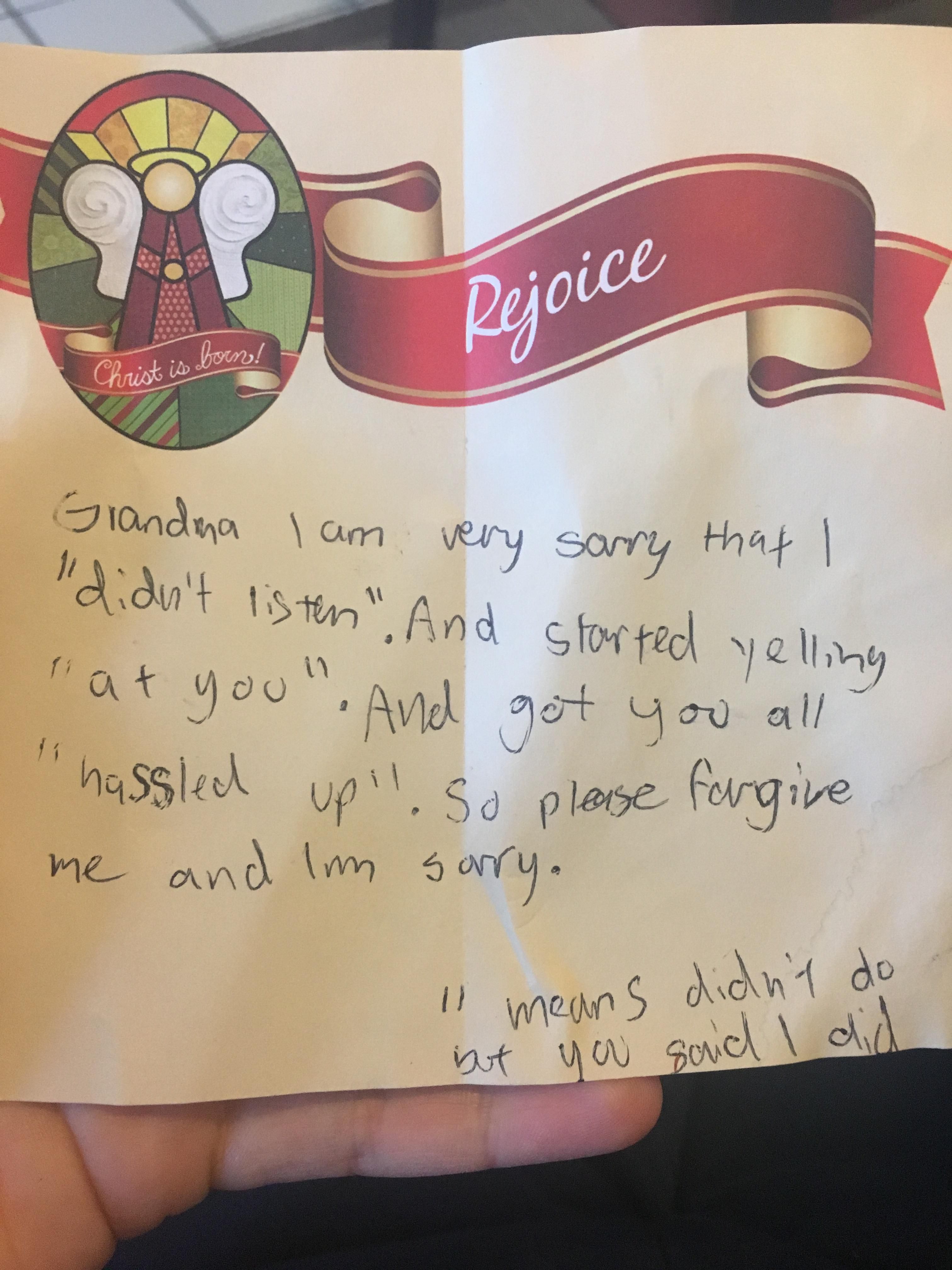 A lovely letter from my son to my mom.