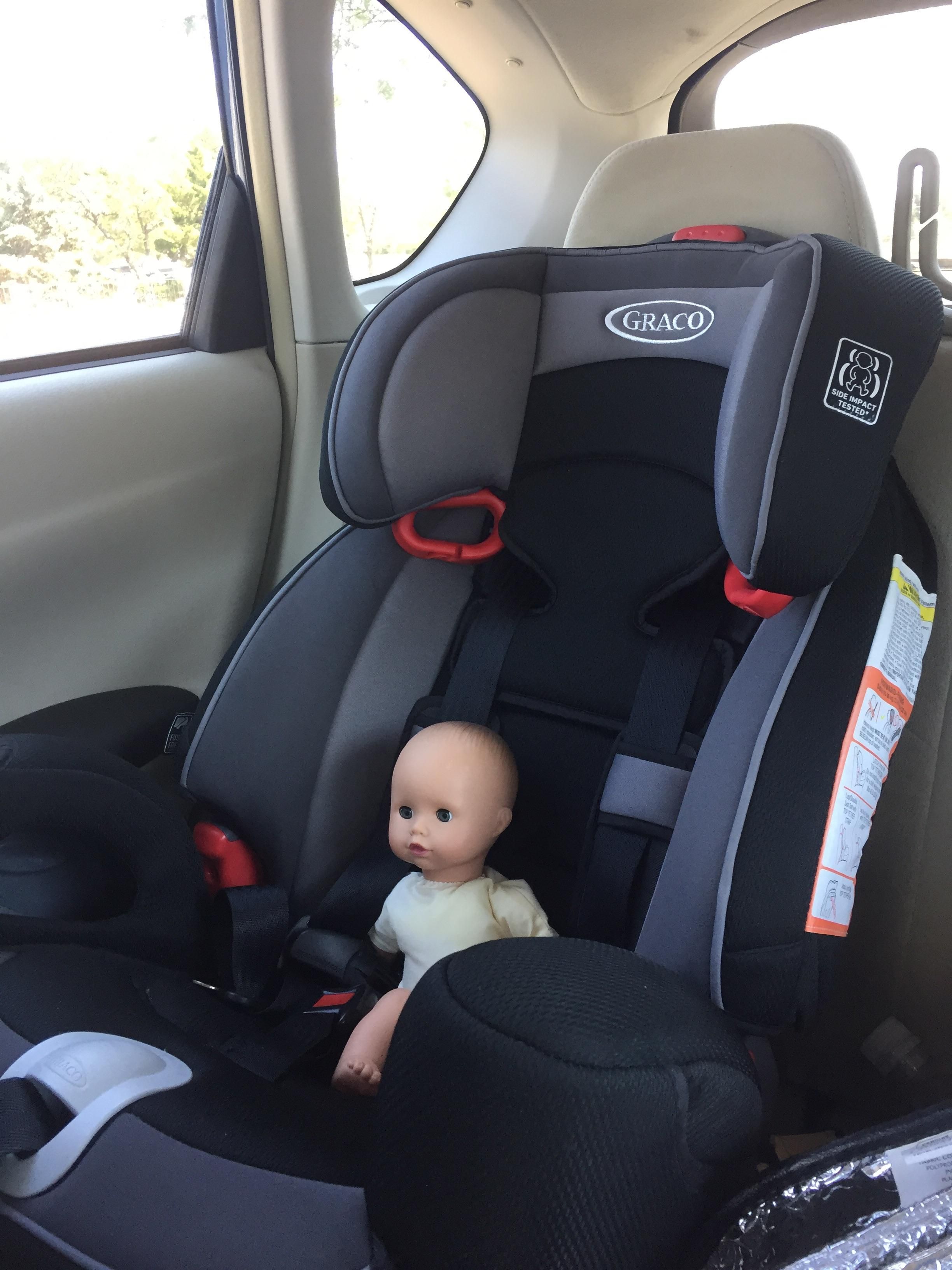 My daughter put her “baby” in her car seat, and I almost had a heart attack when I looked in the back seat after work.