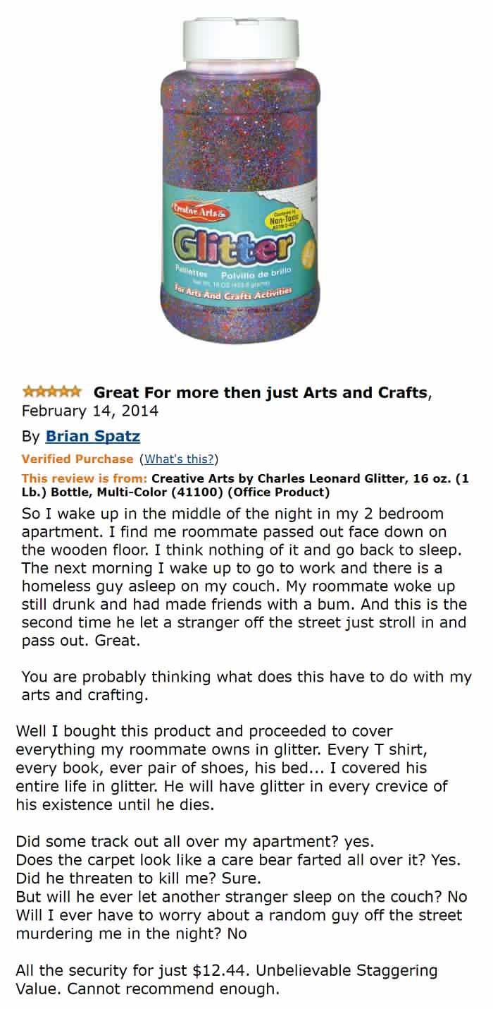 Amazon glitter review from the worst roommate ever