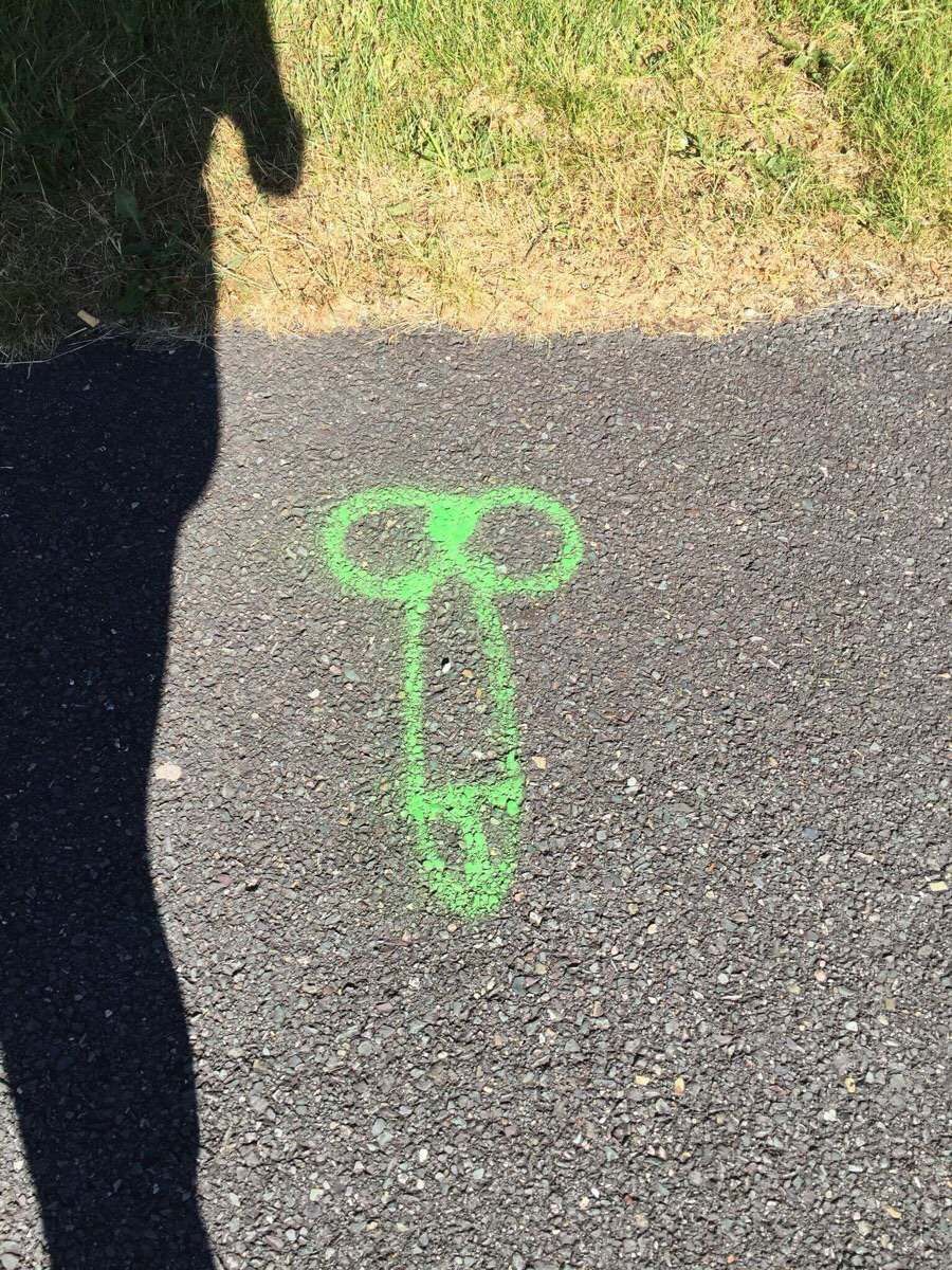 My three year old saw this and exclaimed "Look! Someone drew green scissors on the road!"