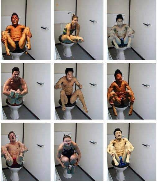 Photos of divers doing flips mid-dive and edited onto a toilet is the best thing I've seen all week