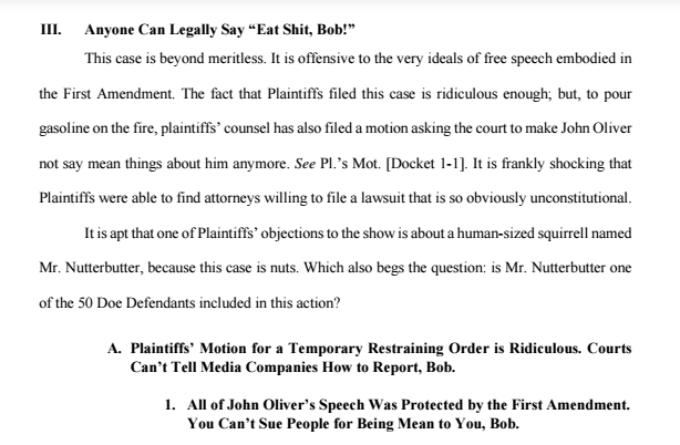 "Anyone can legally say 'Eat Shit, Bob!'" - My favorite part of the brief filed by the ACLU on behalf of Jon Oliver