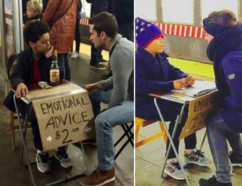 There's an 11 year old in New York subways that sells emotional advice instead of lemonade.