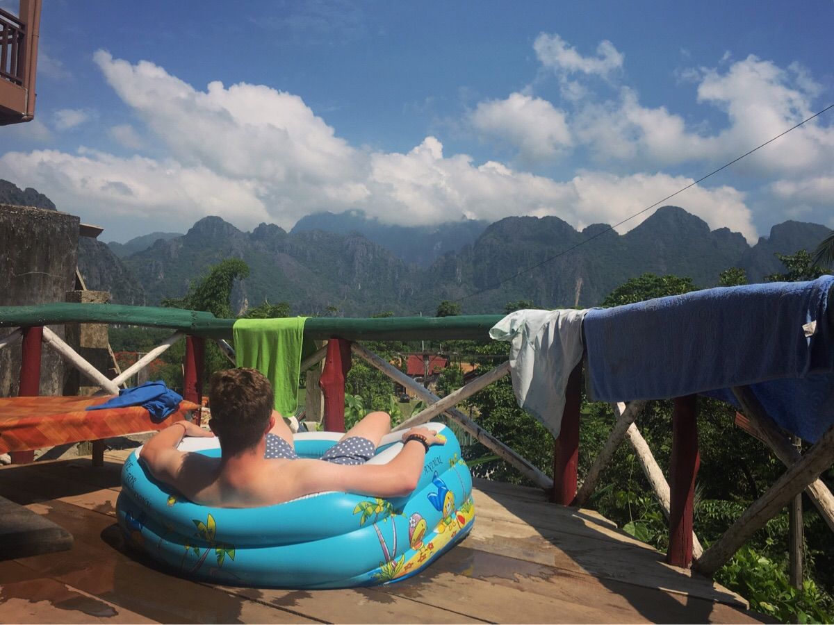 Currently traveling through Vang Vieng, Laos. The hostel promised a pool and a view.