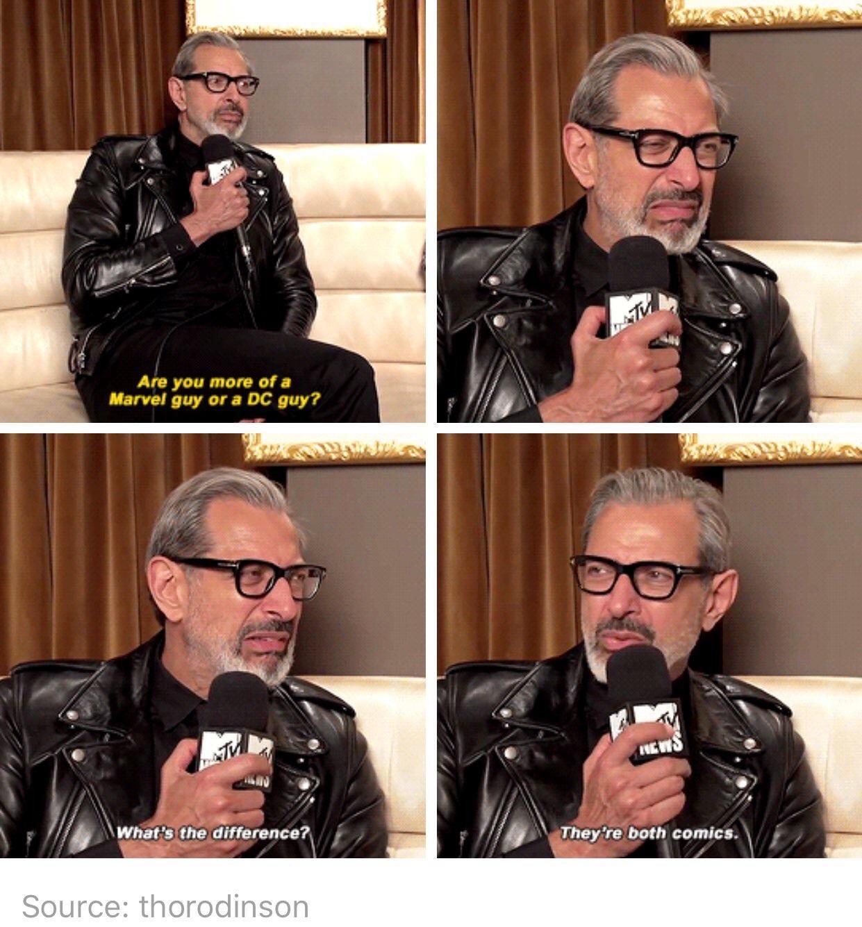 Thor: Ragnarok's Jeff Goldblum's reaction when asked if he prefers Marvel or DC