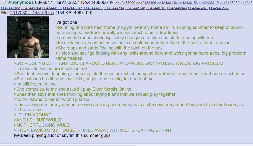 Anon plays too much Skyrim