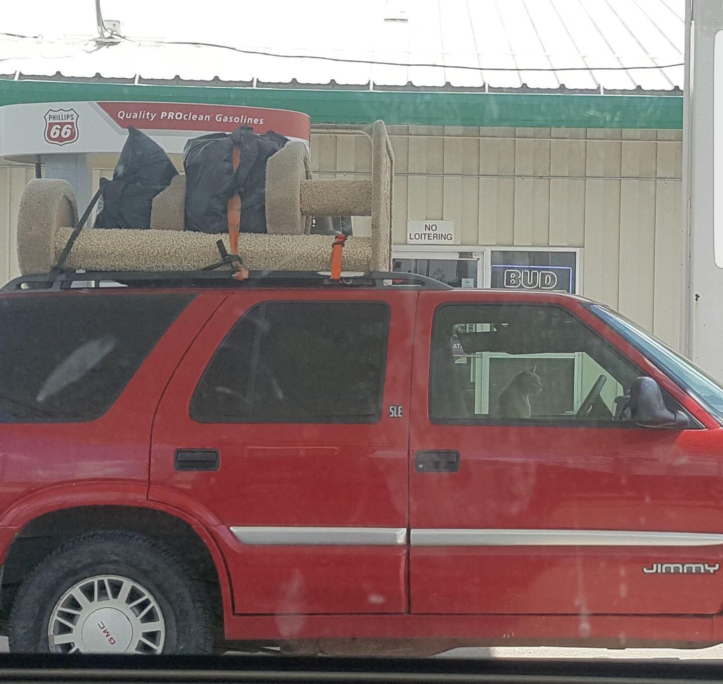 Saw this cat fueling up off of the Interstate. They've clearly got the essentials, and are not looking back.